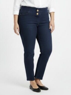 NWT! TERRA & SKY! DEEP NAVY BLUE DENIM ULTRA STRETCH, WIDE WAISTBAND JEANS! 3X